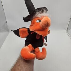 Vintage Lee Line Products Halloween Witch Hand Puppet Orange Plush Toy‎ 1980s